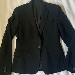 COPY - Theory poly/wool/spandex black notch collar single button lined blazer E…